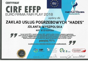Certyfikat EURO FIRMA FAIR PLAY 2018